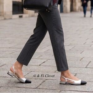 Marc Fisher DELA2 Silver & Black Cap Toe Slingback Flats Women’s 8M New with Box